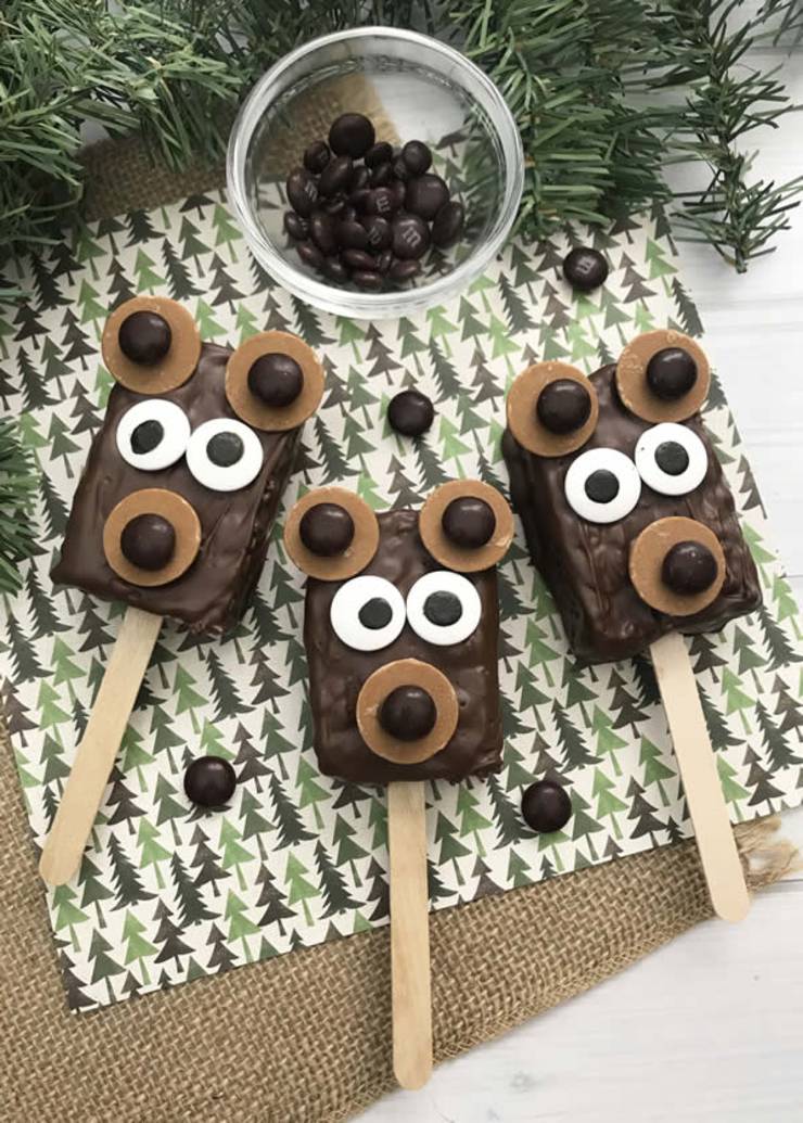 BEST Rice Krispie Treats! EASY Bear Rice Krispie Treats On A Stick Idea - Cute - Simple Chocolate - Decorated - Fun - Food - Snacks - Kids - Holiday - Christmas - Birthday - Parties-8