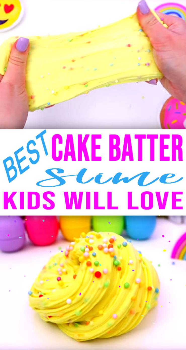 DIY Fluffy Slime Recip_How To Make Homemade Cake Batter Slime Without Borax - Slime Ideas For Kids - Parties - Crafts_Easy Slime Recipe With Video