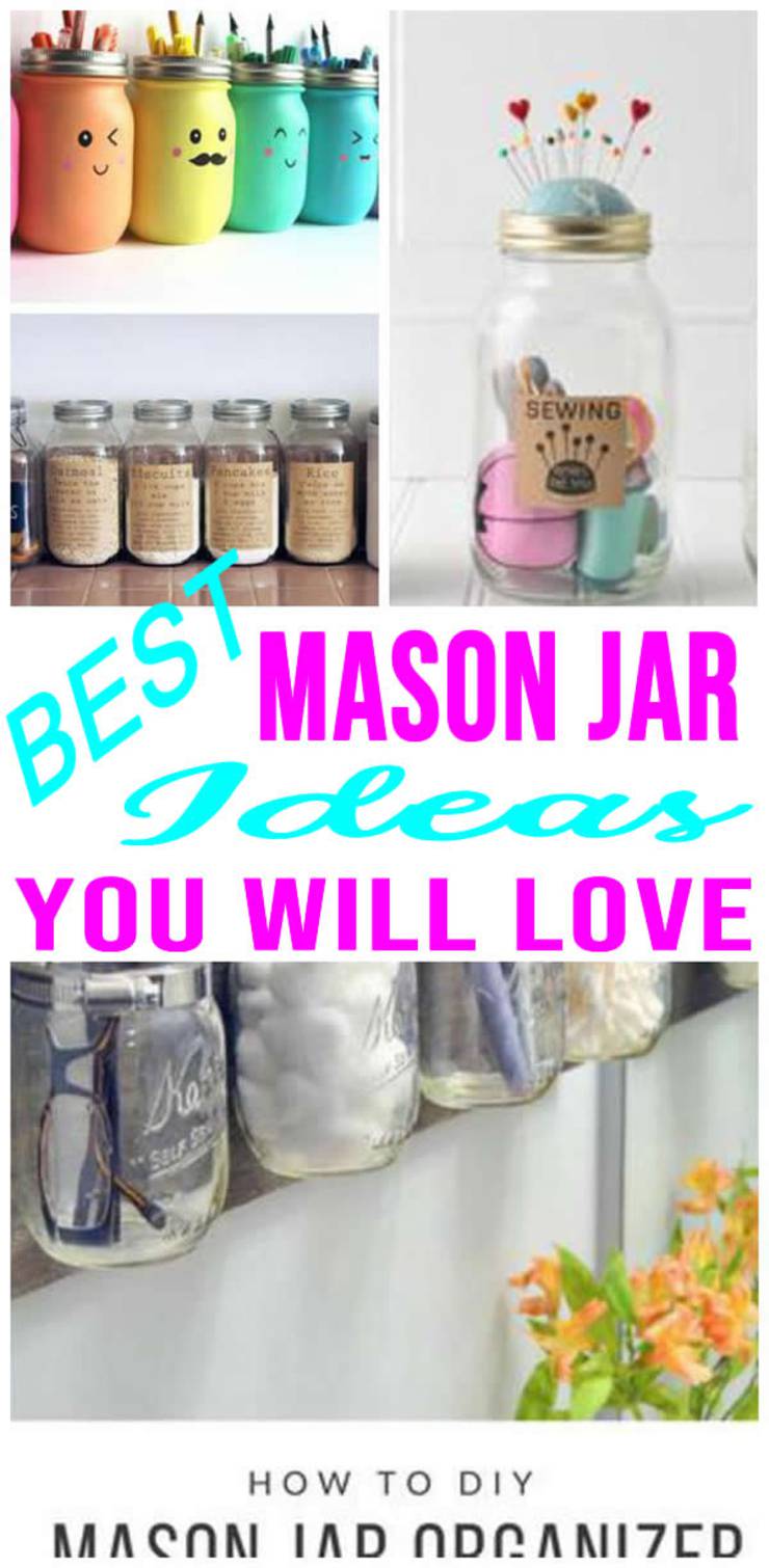 BEST DIY Mason Jar Ideas! EASY & SIMPLE Mason Jar Organization Tutorials - Craft Rooms - Makeup Brushes - Kitchen - Bathroom - Sewing- Awesome - Creative Craft Projects