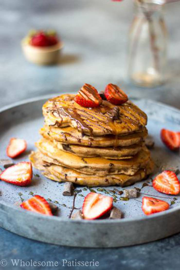 Vegan Chocolate Chip Strawberrry Pancakes