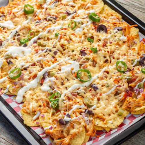 Easy Sheet Pan Buffalo Chicken Nachos – Best Homemade Recipe – Appetizers – Snacks – Party Food – Quick – Simple