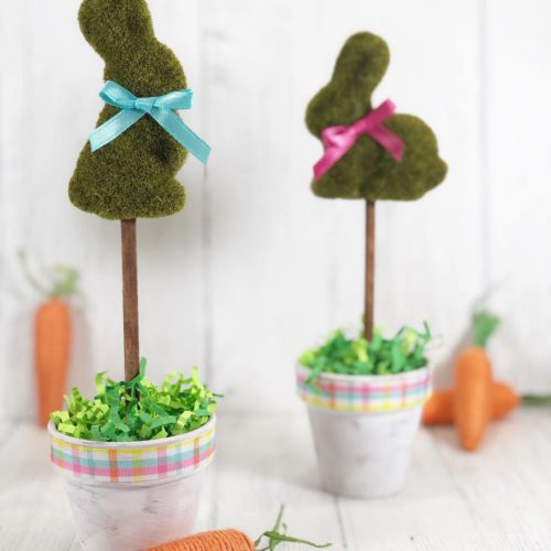 DIY Dollar Tree Farmhouse Rabbit Topiary - Easy Dollar Store Craft Projects