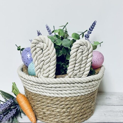 DIY Dollar Tree Farmhouse Bunny Basket - Easy Easter Dollar Store Craft Projects